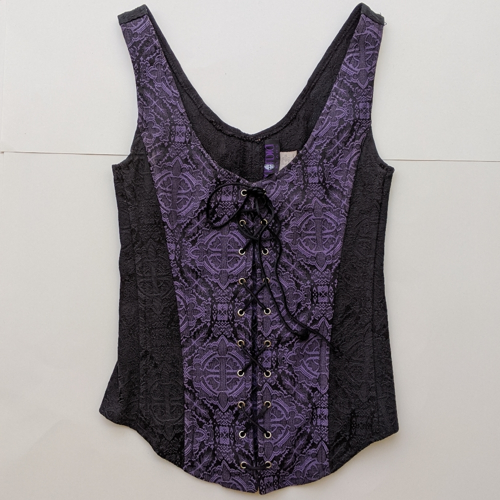 💀 Morbid Threads 💀 Purple & Black Brocade Corset